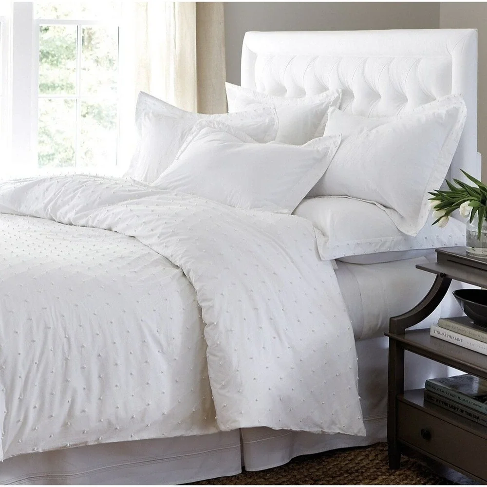 Ballard Design Colette French Knot Twin Sz‎ Duvet Cover White 100% Cotton